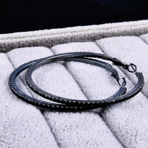 *Black Gold Black Sapphire 2.25'' Hoop Earrings - Picture 4 of 7